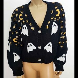 Shein Size L- XL Womens Gothic Witchy Sweater Ghost Moon And Stars Black Beautif